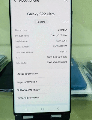 Samsung Galaxy S22 Ultra in pristine condition for