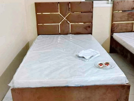 Fabric Wooden Double Bed Mettress New For Sale
