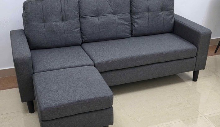 L shape Sofa Grey Fabric For Sale