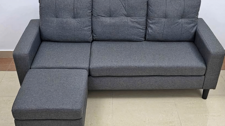 L shape Sofa Grey Fabric For Sale