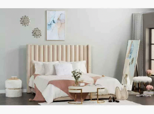 Queen Size Upholstered Bed Frame Boucle Fabric bed