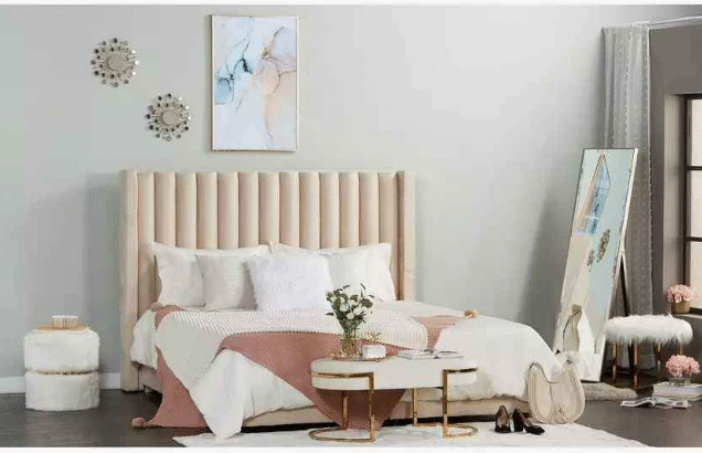 Queen Size Upholstered Bed Frame Boucle Fabric bed