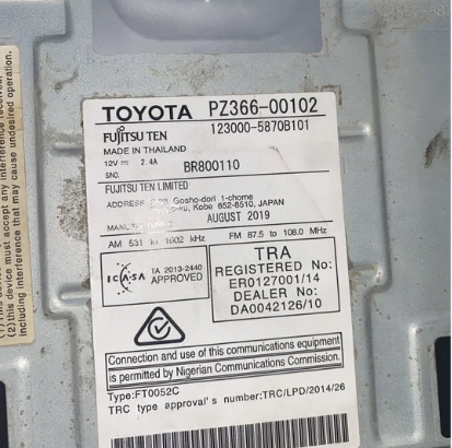Toyota pZ366-00102 للبيع مسجل سياره