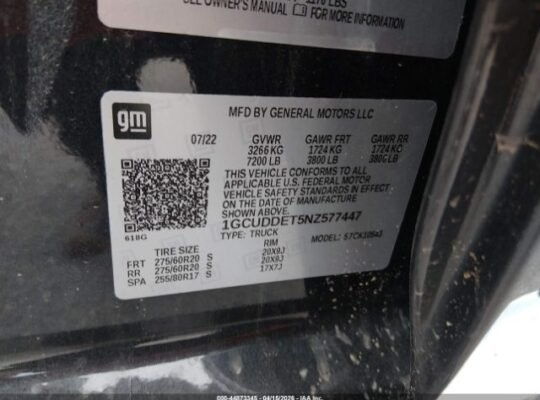 CHEVROLET SILVERADO 1500 2022 Auto Auction – SOLD