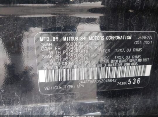 SOLD – MITSUBISHI ECLIPSE CROSS 2022 Auto Auction