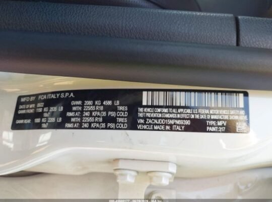 SOLD – JEEP RENEGADE LIMITED 4X4 2022 Auto Auction