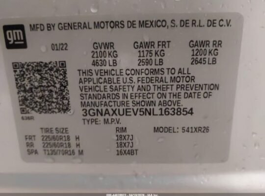SOLD – CHEVROLET EQUINOX AWD LT 2022 Auto auction