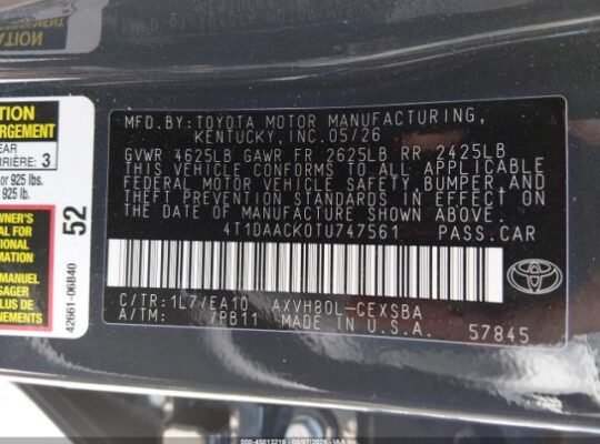 SOLD..@@TOYOTA CAMRY SE 2026 Auto Auction